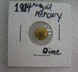 Mini gold Mercury dime dated 1914