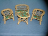 Wicker child's table and chair set with love seat