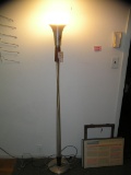 Mid Century walnut and aluminum torche lamp