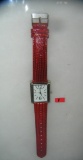 Fashion style wrist watch with maroon leather band