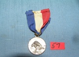 Antique silver toned wrestling medal and ribbon