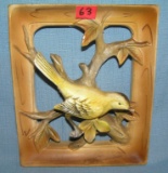 Porcelain hand painted golden finch wall plaque