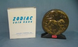 Leo all cast metal Zodiac bank with original box