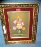 Vintage floral oil on canvas painting artist signed A. Julia