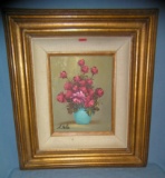 Vintage floral oil on canvas painting artist signed A. Julia