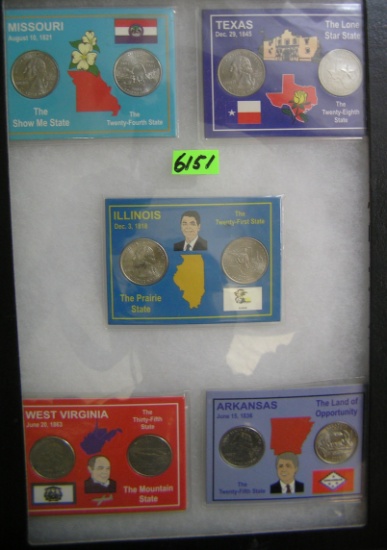 Group of cased American US state quarters