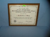 NY City police dept certificate of accomidation reward