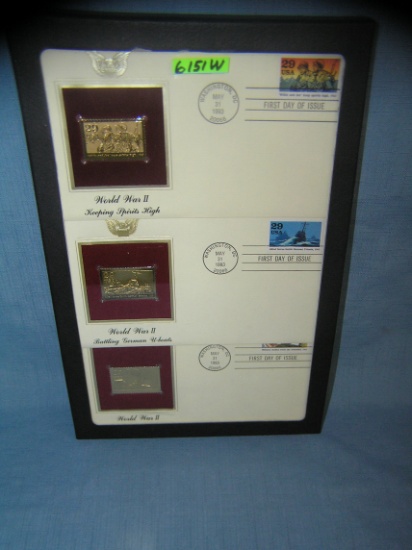 WWII themed first day covers and gold tone stamps