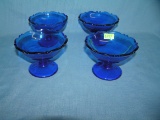 Cobalt blue Depression glass 4 piece dessert cup set