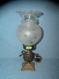 Antique solid brass table lamp with glass globe