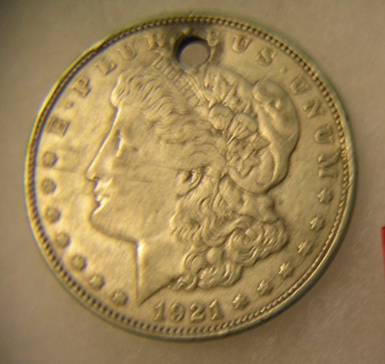 1921 Morgan silver dollar with necklace loop on top