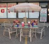 Outdoor table, chair and umbrella entertainment set