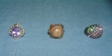 Group of 3 vintage costume jewelry rings