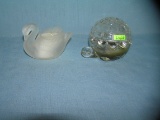 Pair of glass figural swan and turtle candle holders