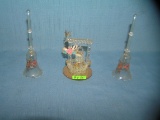 Group of 3 glass pieces includes 2 bells and a wishing well