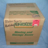 box marked Blake family holiday decorations