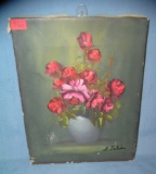 Vintage floral oil on canvas painting artist signed A. Julia