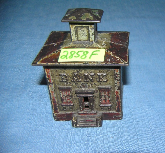 Antique hand painted Cast iron bank building