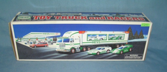 Vintage HESS toy truck and race cars