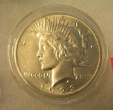 1923 Peace silver dollar in AU condition