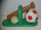 Pair of baseball and soccer themed book ends