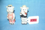 2 of the 3 little pigs signed W. Disney bisque figures