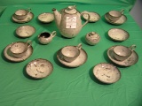 Antique art pottery 21 piece coffee, tea or chocolate set