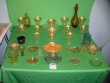 Collection of vintage Depression glass, art glass and more