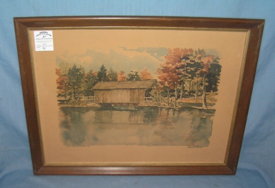 Old covered bridge original framed art work