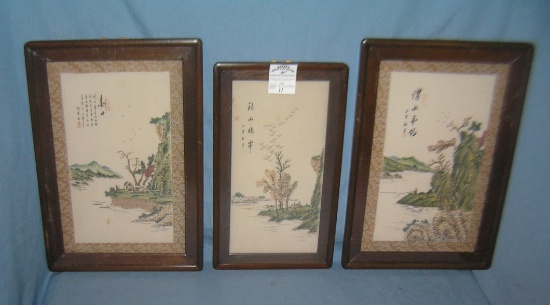 Group of 3 Asian silk framed panels