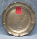 Pewter presentation award platter