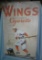 Large Wings cigarette baseball player themed retro style advertising sign mounted on masonite hard b