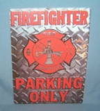 Fire Fighter Parking Only retro style advertising sign