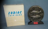 Pisces all cast metal Zodiac bank with original box