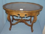 inlaid coffee table with glass serving tray