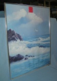 Framed aluminum and glass ocean scene