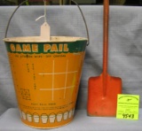 Vintage all tin child’s sand pail and shovel set