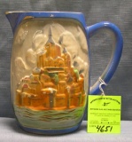 Early castle decorated glazed over art pottery pitcher