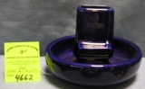 Cobalt blue glazed over ash tray and match holder