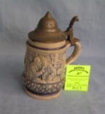 Early German beer stein with pewter lid