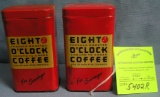 Pair of all tin 8 o’clock coffee banks