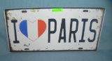 I Love Paris License plate size retro style sign