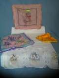 Group of silk linens includes hand embroidered