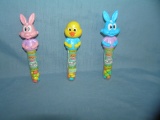 Group of 3 figural nodders/bobble heads candy containers