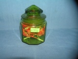 Vintage green art glass candy container