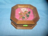 wood and glass rose decorated jewelry box