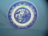 Oriental themed signed blue willow ware plate