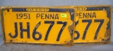 Pair of vintage 1951 Pennsylvania license plates