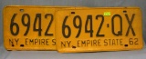 Pair of vintage NY license plates