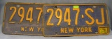 Pair of vintage NY license plates